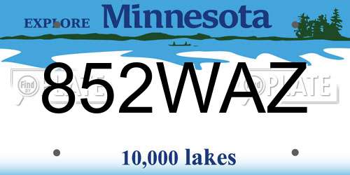 852WAZ Minnesota License Plate