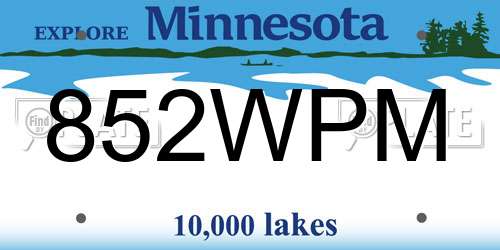 852WPM Minnesota License Plate