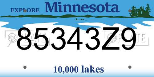 85343Z9 Minnesota License Plate