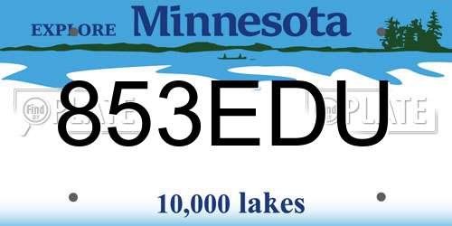 853EDU Minnesota License Plate