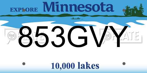 853GVY Minnesota License Plate