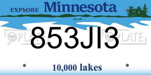853JI3 Minnesota License Plate