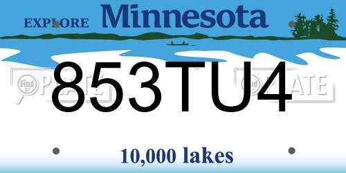 853TU4 Minnesota License Plate