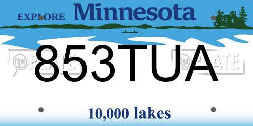 853TUA Minnesota License Plate