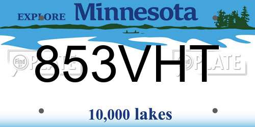 853VHT Minnesota License Plate