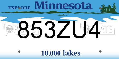 853ZU4 Minnesota License Plate