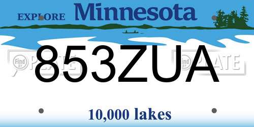 853ZUA Minnesota License Plate
