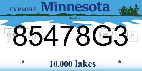 85478G3 Minnesota License Plate