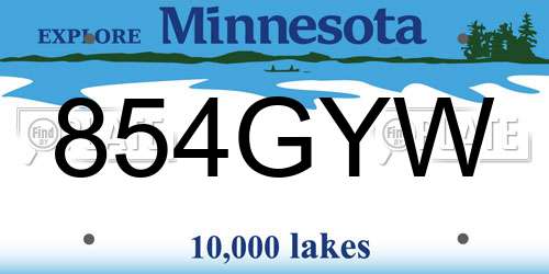 854GYW Minnesota License Plate