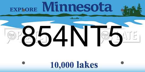 854NT5 Minnesota License Plate