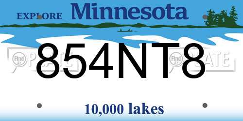 854NT8 Minnesota License Plate