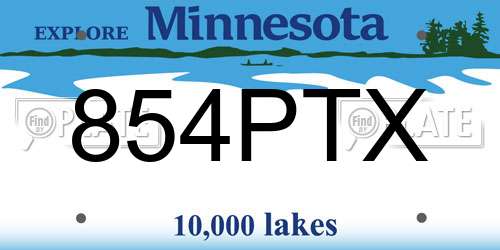 854PTX Minnesota License Plate