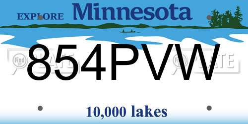 854PVW Minnesota License Plate