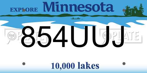 854UUJ Minnesota License Plate