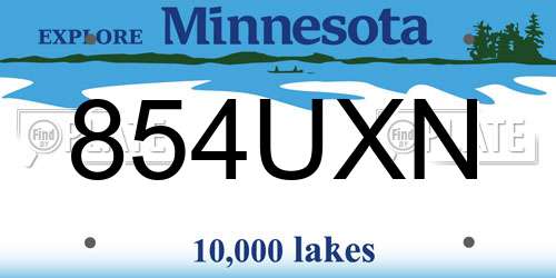 854UXN Minnesota License Plate