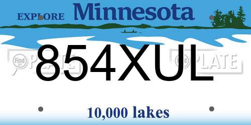 854XUL Minnesota License Plate