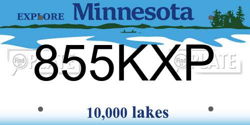 855KXP Minnesota License Plate