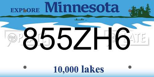 855ZH6 Minnesota License Plate