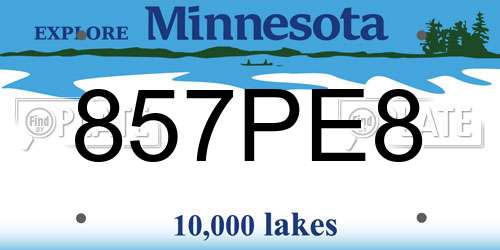 857PE8 Minnesota License Plate