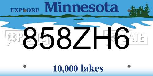 858ZH6 Minnesota License Plate
