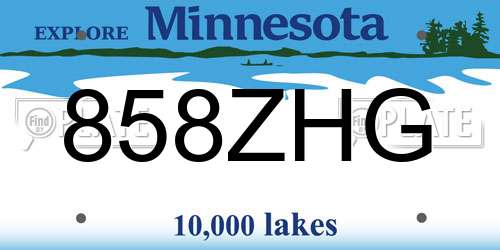 858ZHG Minnesota License Plate