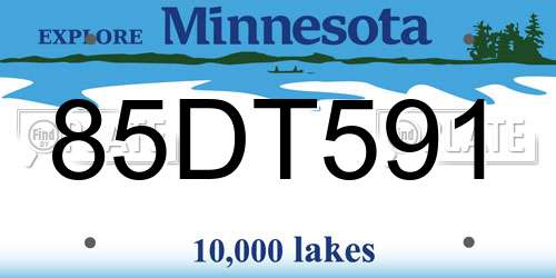 85DT591 Minnesota License Plate