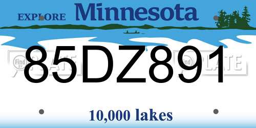 85DZ891 Minnesota License Plate