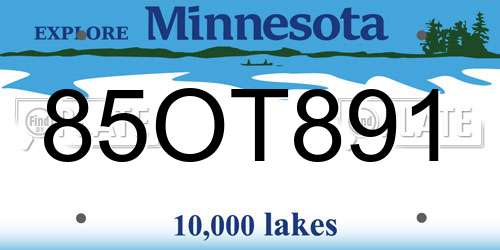 85OT891 Minnesota License Plate