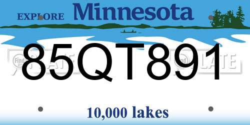 85QT891 Minnesota License Plate