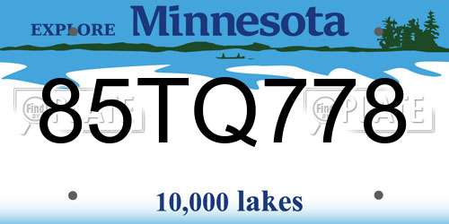 85TQ778 Minnesota License Plate