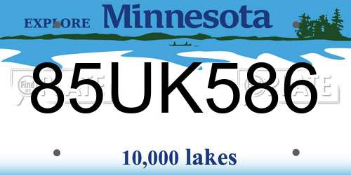85UK586 Minnesota License Plate