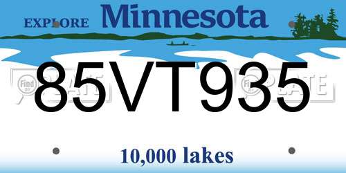 85VT935 Minnesota License Plate