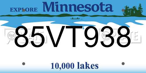 85VT938 Minnesota License Plate