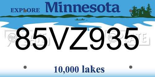 85VZ935 Minnesota License Plate