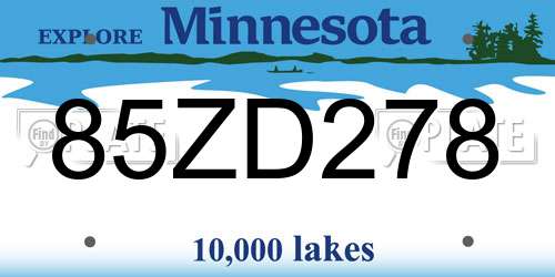 85ZD278 Minnesota License Plate