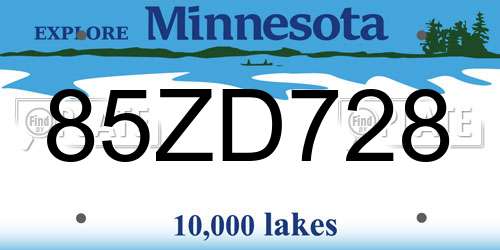 85ZD728 Minnesota License Plate