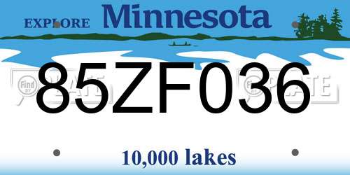 85ZF036 Minnesota License Plate