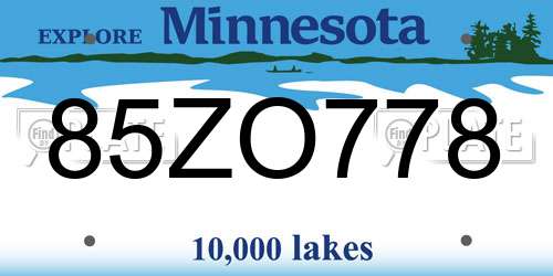 85ZO778 Minnesota License Plate