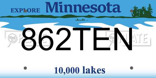 862TEN Minnesota License Plate
