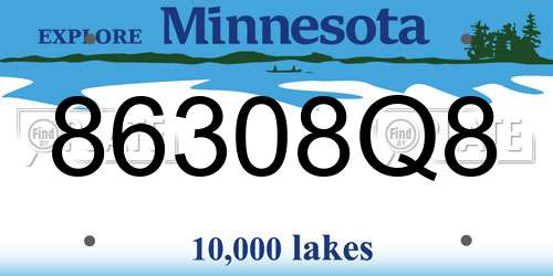 86308Q8 Minnesota License Plate