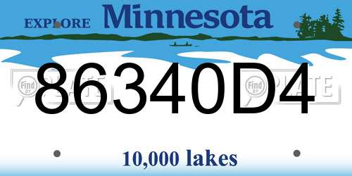 86340D4 Minnesota License Plate