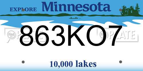 863KO7 Minnesota License Plate