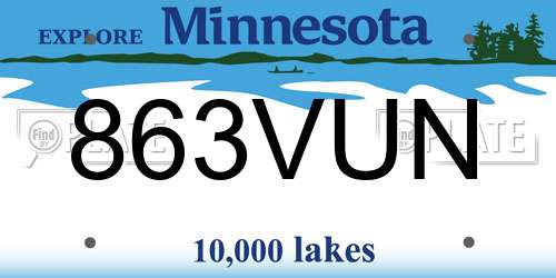 863VUN Minnesota License Plate