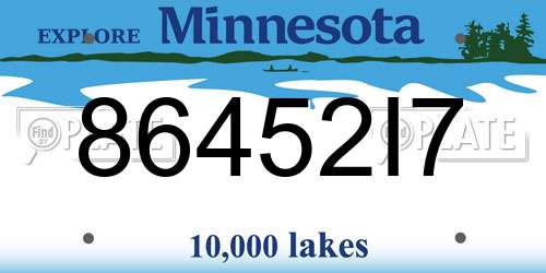 86452I7 Minnesota License Plate
