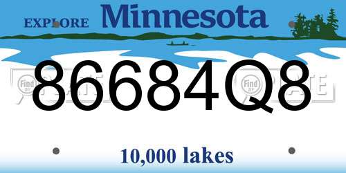 86684Q8 Minnesota License Plate