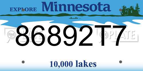 86892T7 Minnesota License Plate