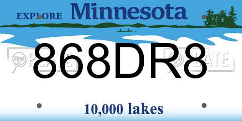 868DR8 Minnesota License Plate
