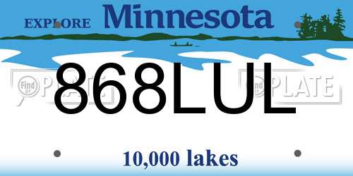 868LUL Minnesota License Plate