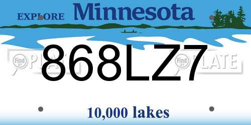 868LZ7 Minnesota License Plate