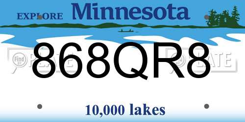 868QR8 Minnesota License Plate